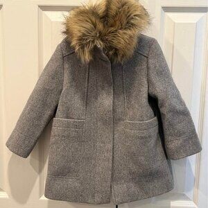 Crewcuts girls gray wool blend jacket with faux fur collar size 3